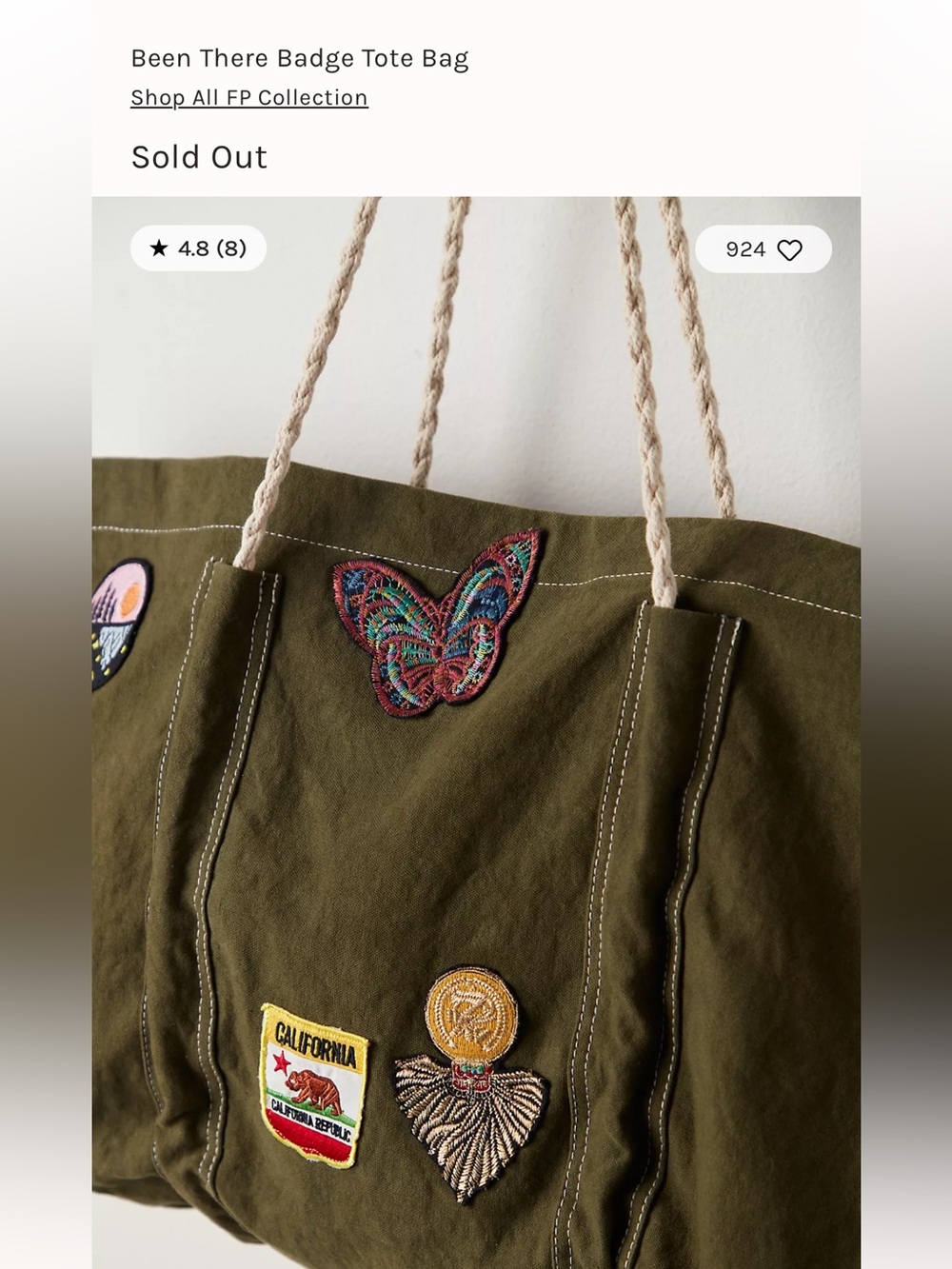 FREE PEOPLE Carryall Tote Bag - Been There Badge - Picture 3 of 11